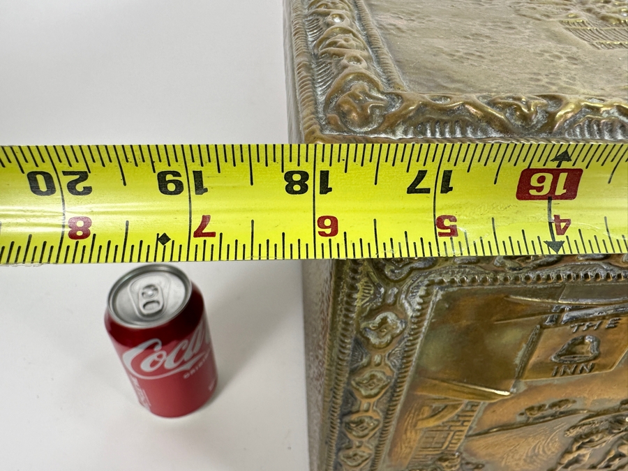 Vintage Repousse Brass Wood Tender Coal Box 17.5W X 12D X 12H [Photo 15]
