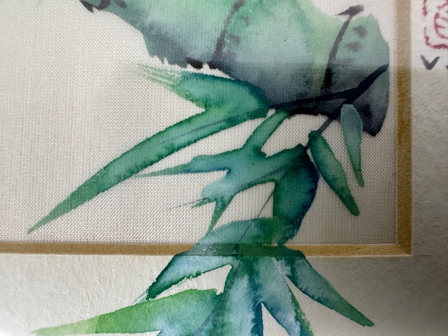 Original Silk Peakcock Mixed Media Painting Signed V. Cheng Framed 8.5 X 10.5 [Photo 7]