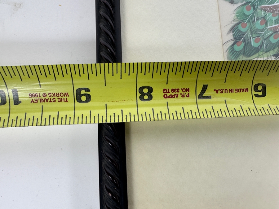 Original Silk Peakcock Mixed Media Painting Signed V. Cheng Framed 8.5 X 10.5 [Photo 9]