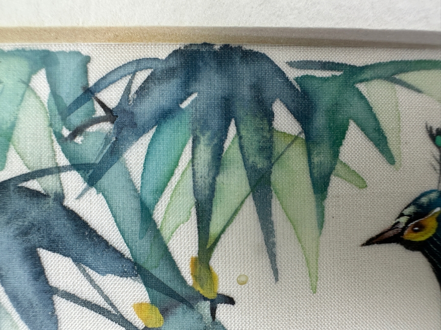 Original Silk Peakcock Mixed Media Painting Signed V. Cheng Framed 8.5 X 10.5 [Photo 5]