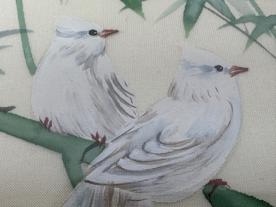 Pair Of Original Silk Bird Mixed Media Paintings Signed V. Cheng Framed 8.5 X 10.5 [Photo 4]