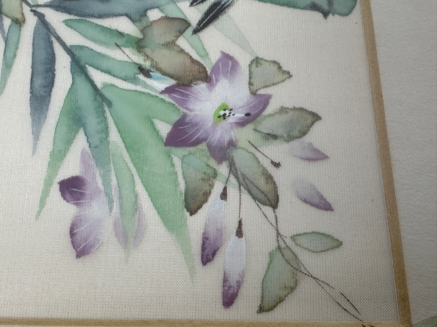 Pair Of Original Silk Bird Mixed Media Paintings Signed V. Cheng Framed 8.5 X 10.5 [Photo 9]