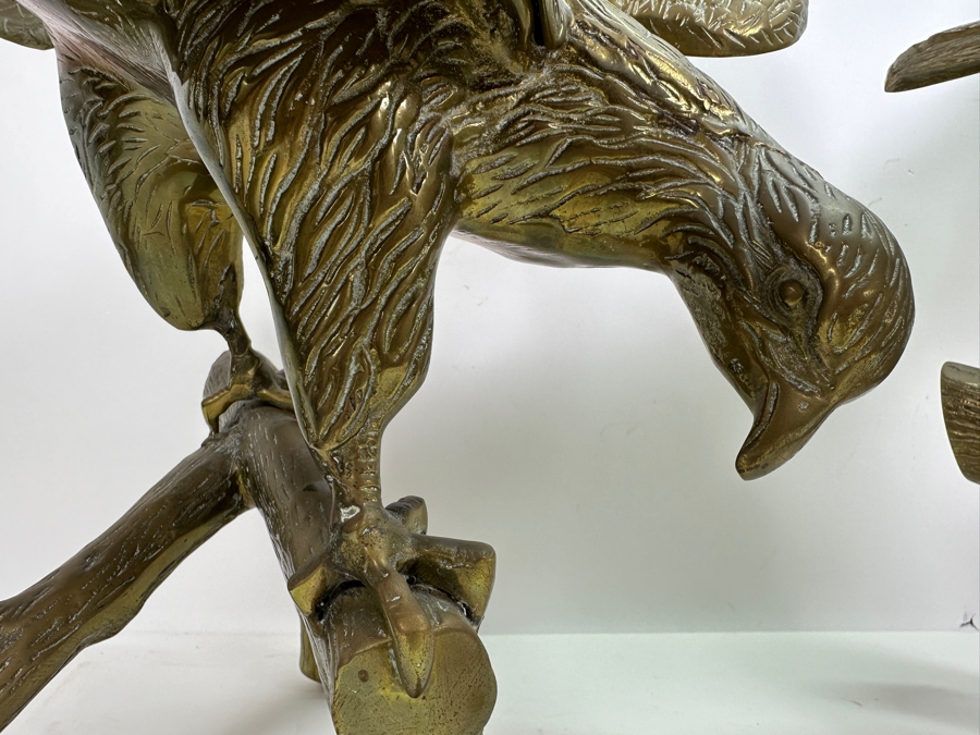 Large Pair Of Vintage Brass Eagle Landing Sculptures [Photo 6]