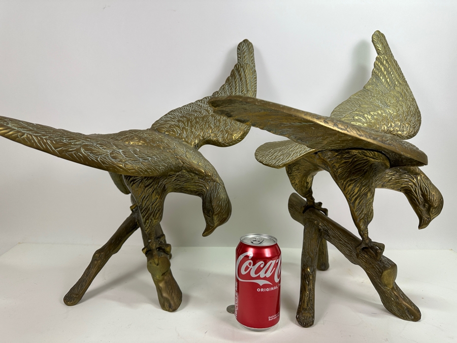 Large Pair Of Vintage Brass Eagle Landing Sculptures [Photo 2]