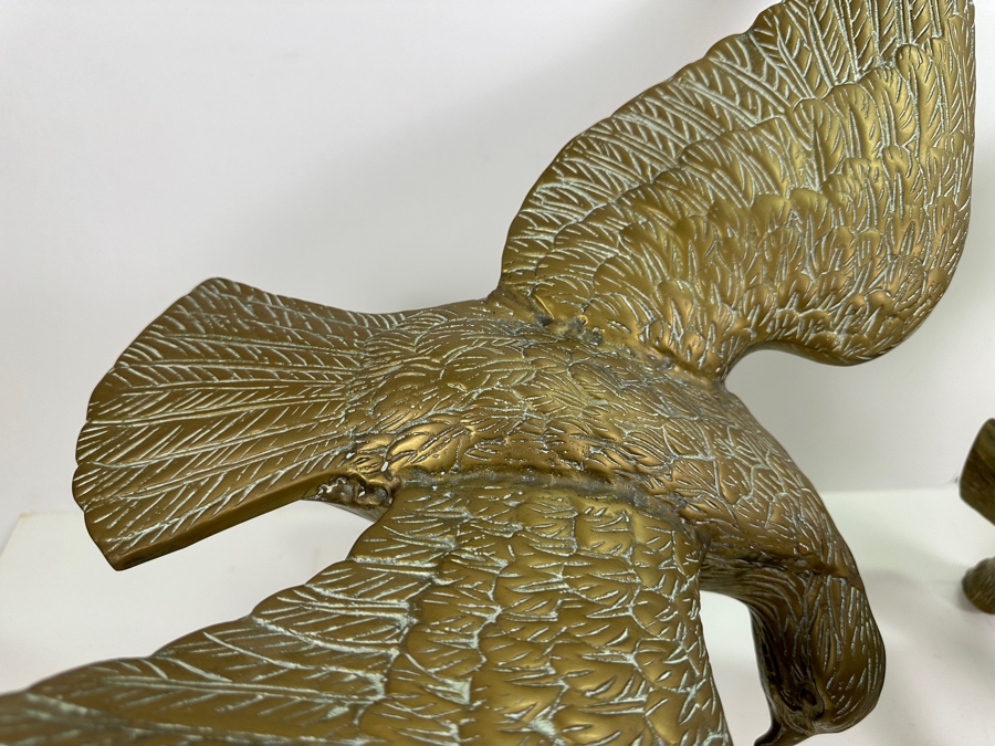 Large Pair Of Vintage Brass Eagle Landing Sculptures [Photo 8]