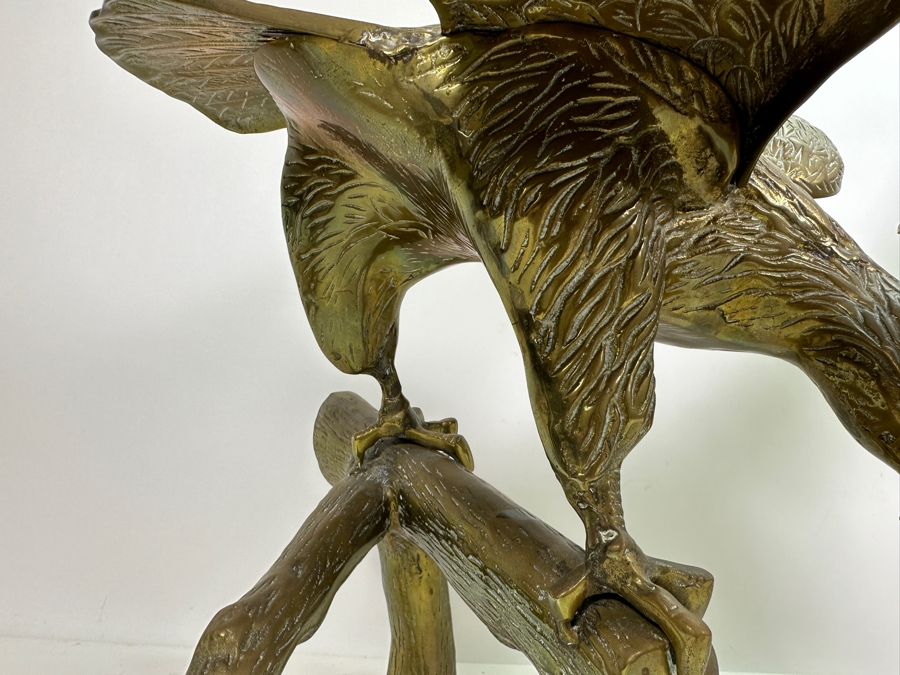 Large Pair Of Vintage Brass Eagle Landing Sculptures [Photo 7]