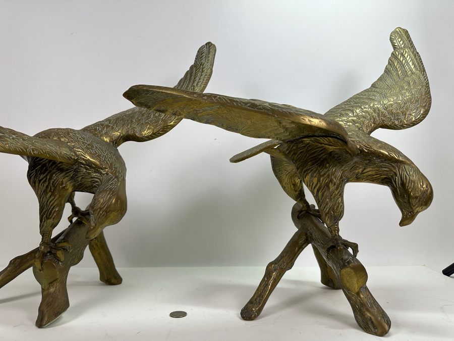 Large Pair Of Vintage Brass Eagle Landing Sculptures [Photo 9]