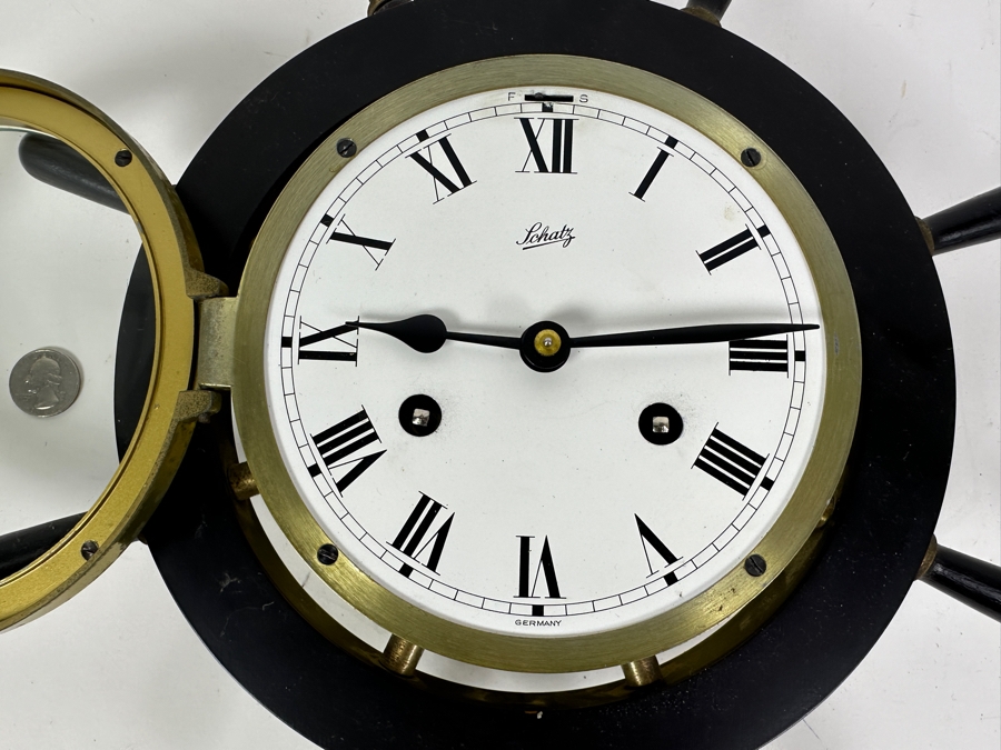 Vintage Working Schatz & Sohne Germany Nautical Ship's Bell Clock Mechanical 13W X 3.5D [Photo 4]