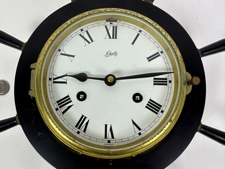 Vintage Working Schatz & Sohne Germany Nautical Ship's Bell Clock Mechanical 13W X 3.5D [Photo 2]