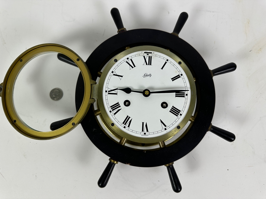 Vintage Working Schatz & Sohne Germany Nautical Ship's Bell Clock Mechanical 13W X 3.5D [Photo 3]