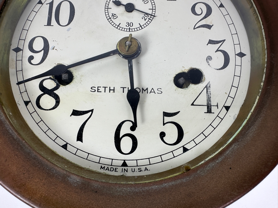Vintage Working Seth Thomas Copper Ship's Bell Clock Mechanical 7W X 4H [Photo 3]