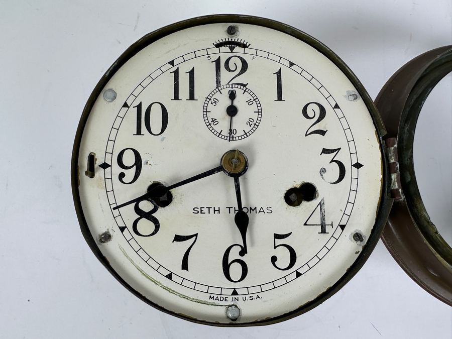 Vintage Working Seth Thomas Copper Ship's Bell Clock Mechanical 7W X 4H [Photo 4]