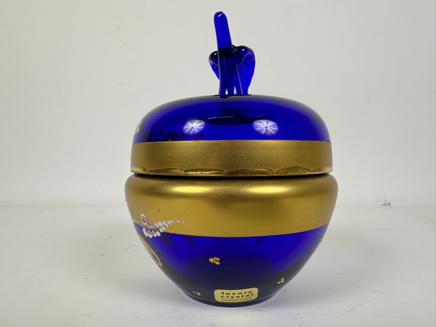Vintage Hand Painted Czechoslovakian Crystal Apple Box 5H [Photo 3]