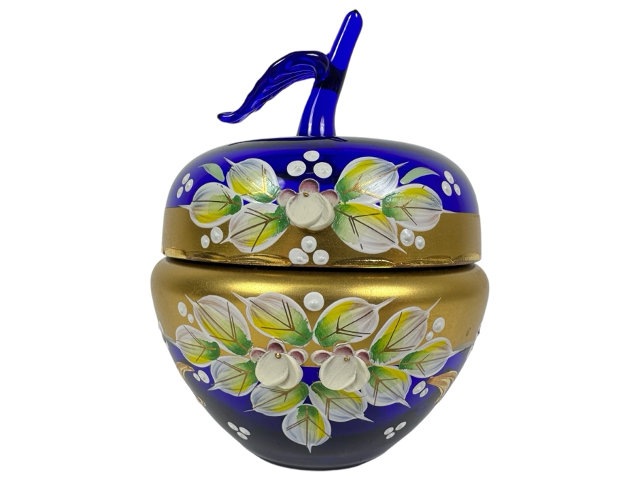 Vintage Hand Painted Czechoslovakian Crystal Apple Box 5H [Photo 1]