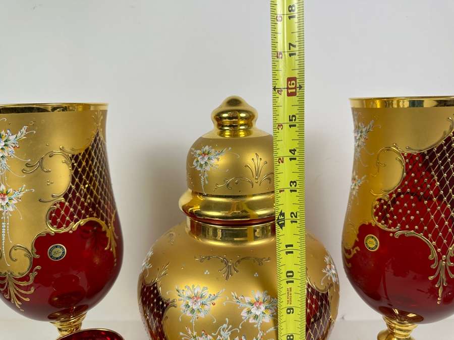 Impressive Collection Of Hand Painted Murano Glass With 24K