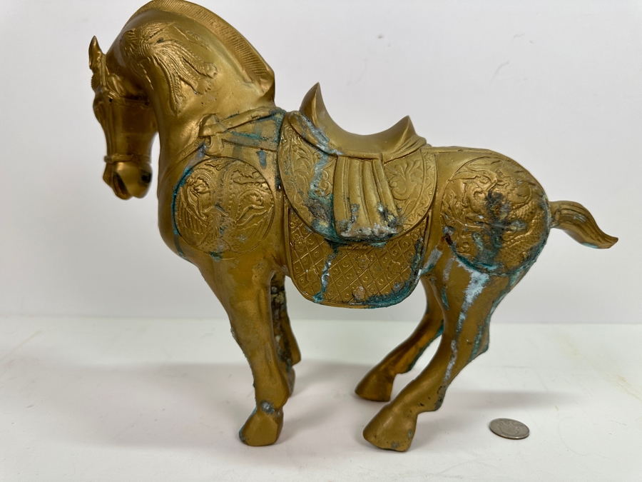 Vintage Chinese Gilt Metal Decorative Horse Statue 14W X 11H [Photo 6]