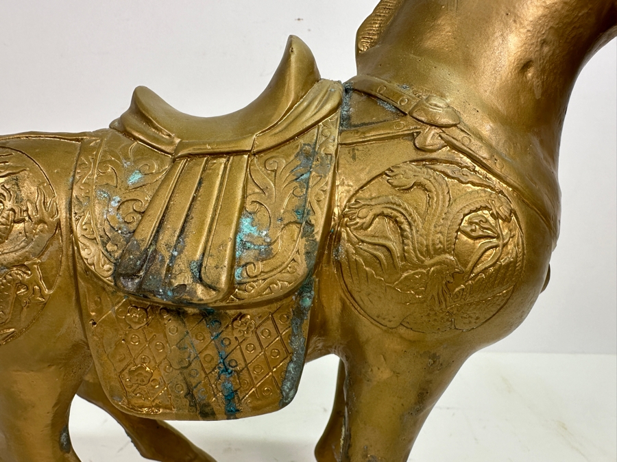 Vintage Chinese Gilt Metal Decorative Horse Statue 14W X 11H [Photo 3]