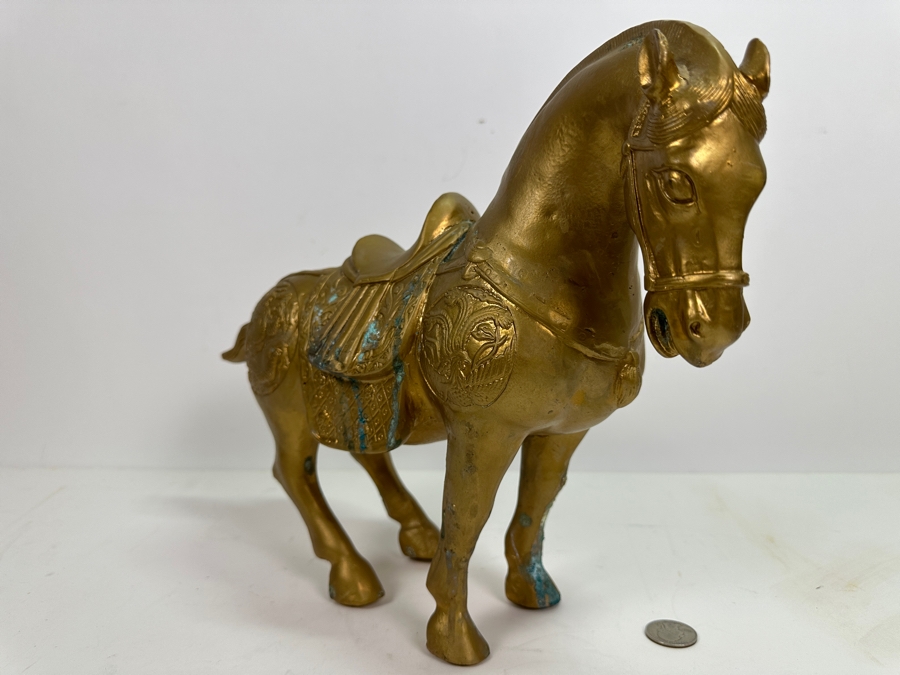 Vintage Chinese Gilt Metal Decorative Horse Statue 14W X 11H [Photo 5]