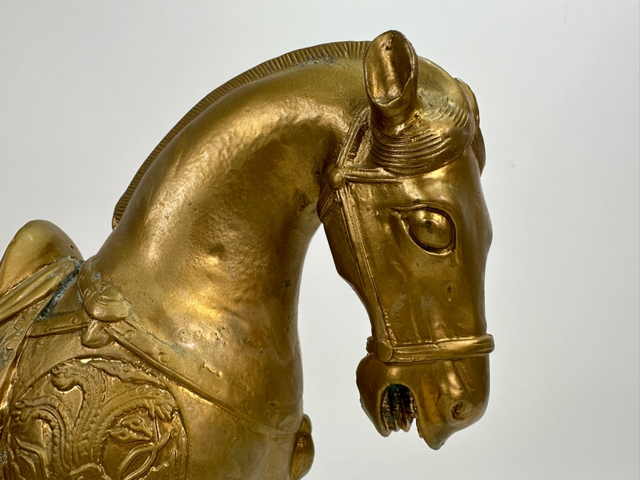 Vintage Chinese Gilt Metal Decorative Horse Statue 14W X 11H [Photo 4]