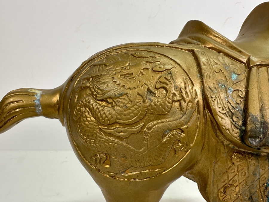 Vintage Chinese Gilt Metal Decorative Horse Statue 14W X 11H [Photo 2]