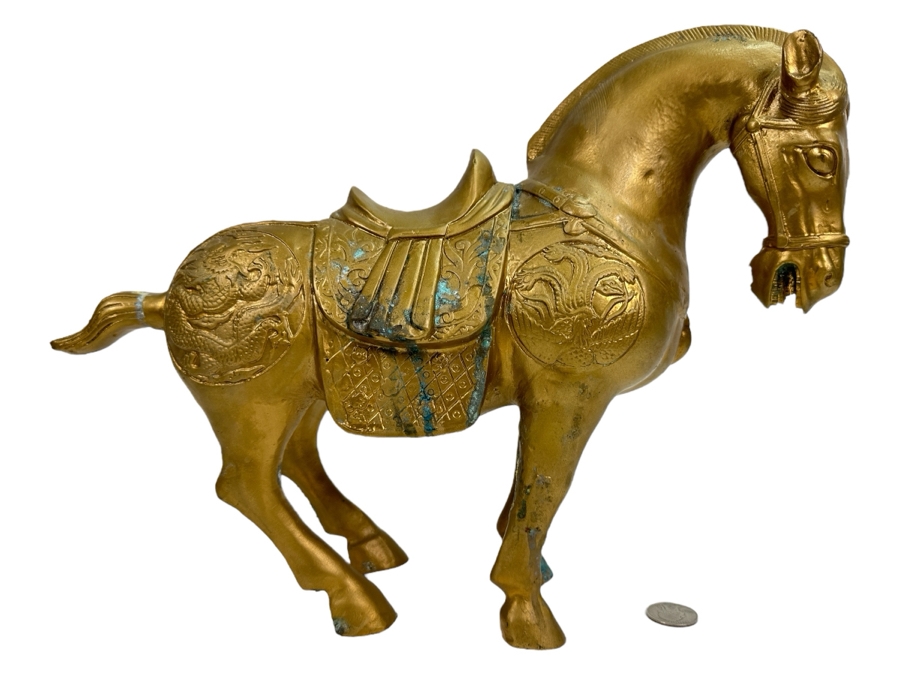 Vintage Chinese Gilt Metal Decorative Horse Statue 14W X 11H [Photo 1]