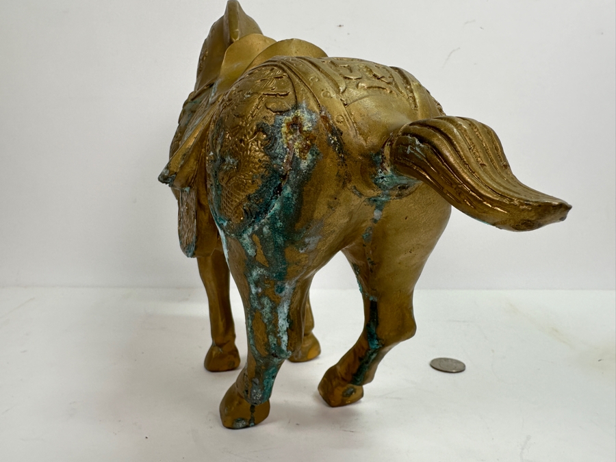 Vintage Chinese Gilt Metal Decorative Horse Statue 14W X 11H [Photo 7]