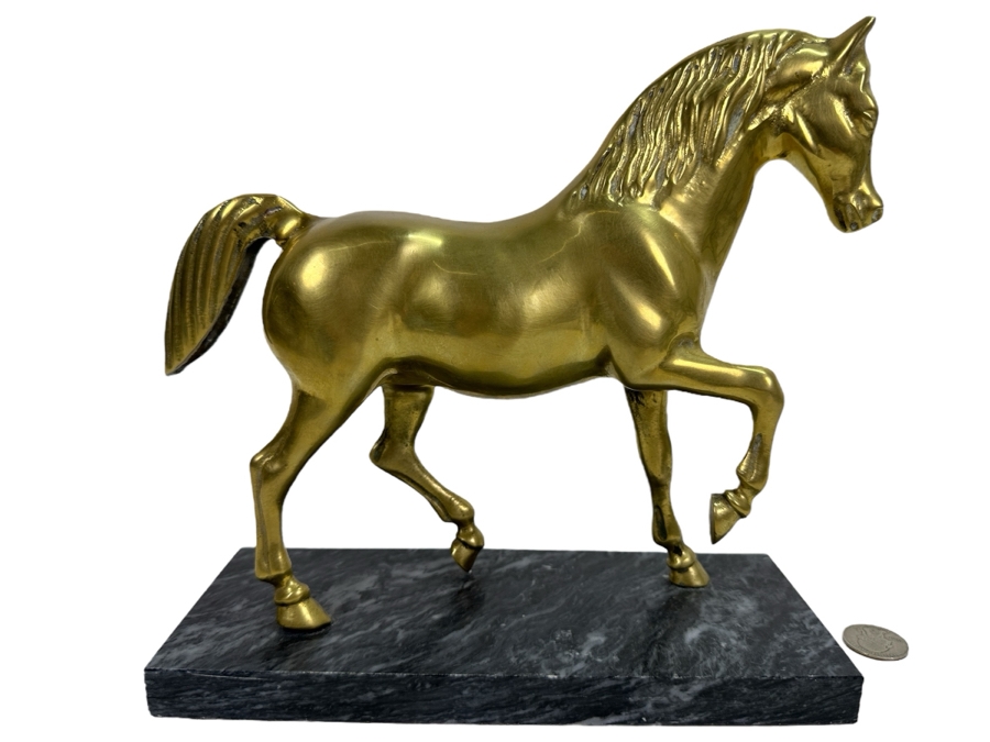 Vintage Brass Horse Scultpure With Marble Base 9W X 9H [Photo 1]