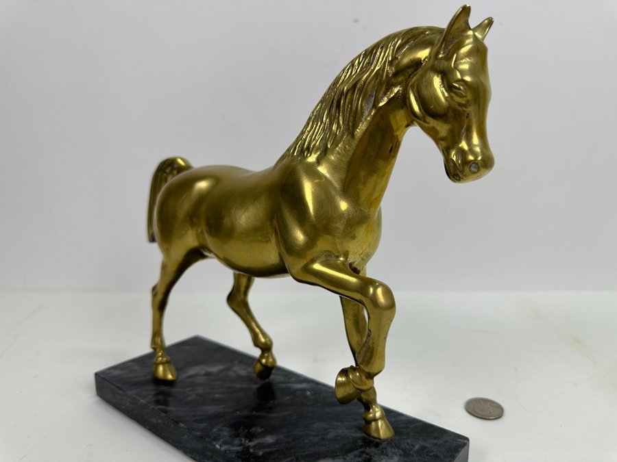 Vintage Brass Horse Scultpure With Marble Base 9W X 9H [Photo 2]