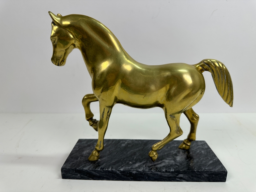 Vintage Brass Horse Scultpure With Marble Base 9W X 9H [Photo 3]