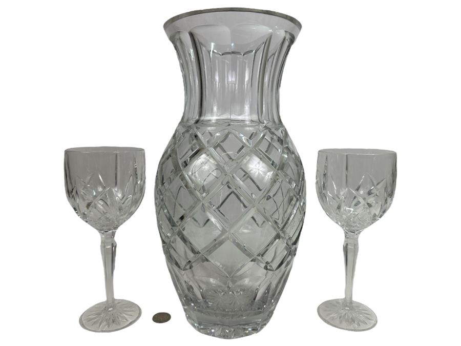 Pair Of Waterford Marquis Stemware Glasses 8.5H And Large Rogaska Crystal Vase 14H [Photo 1]