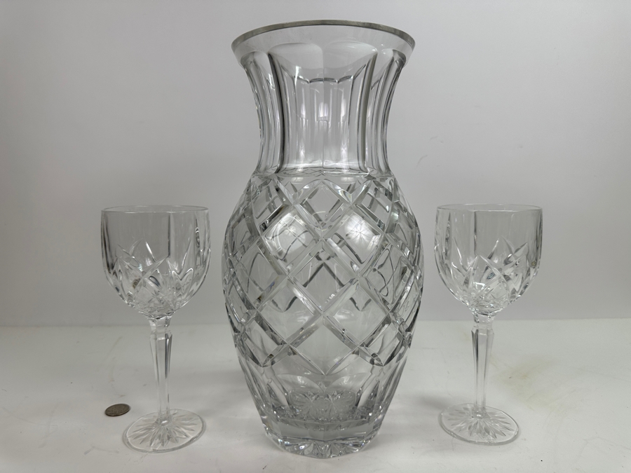 Pair Of Waterford Marquis Stemware Glasses 8.5H And Large Rogaska Crystal Vase 14H [Photo 2]