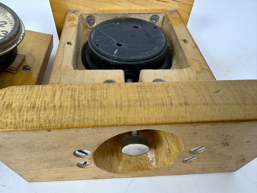 Pair Of Vintage Elgin 8 Day Car Clocks With Wooden Display Cases - Needs Servicing 6W X 2.75D X 6.5H [Photo 6]