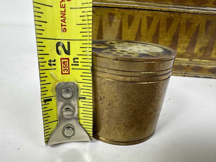 Vintage Metal Inlay Box 7.5W X 4D X 3.5H And Vintage Alberto Jorge Rio De Janeiro Trinket Box With Clock Gears 2W X 1.75H [Photo 14]