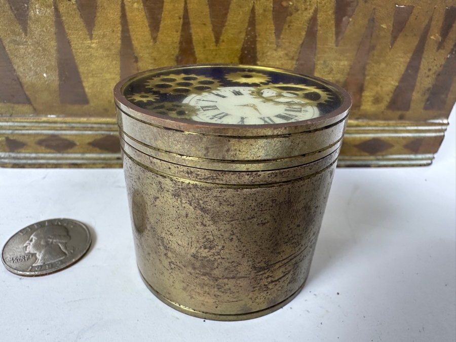 Vintage Metal Inlay Box 7.5W X 4D X 3.5H And Vintage Alberto Jorge Rio De Janeiro Trinket Box With Clock Gears 2W X 1.75H [Photo 4]