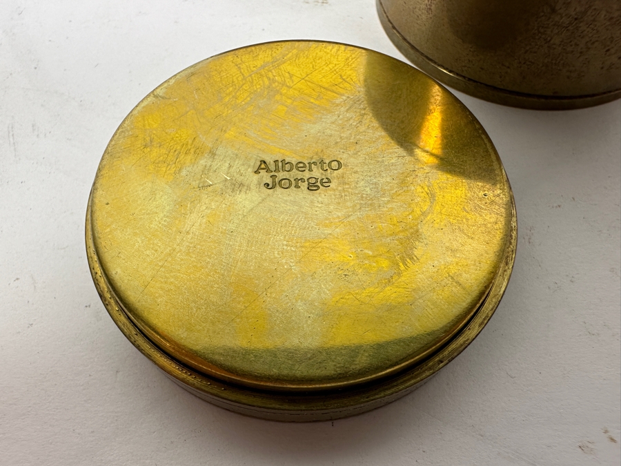 Vintage Metal Inlay Box 7.5W X 4D X 3.5H And Vintage Alberto Jorge Rio De Janeiro Trinket Box With Clock Gears 2W X 1.75H [Photo 6]