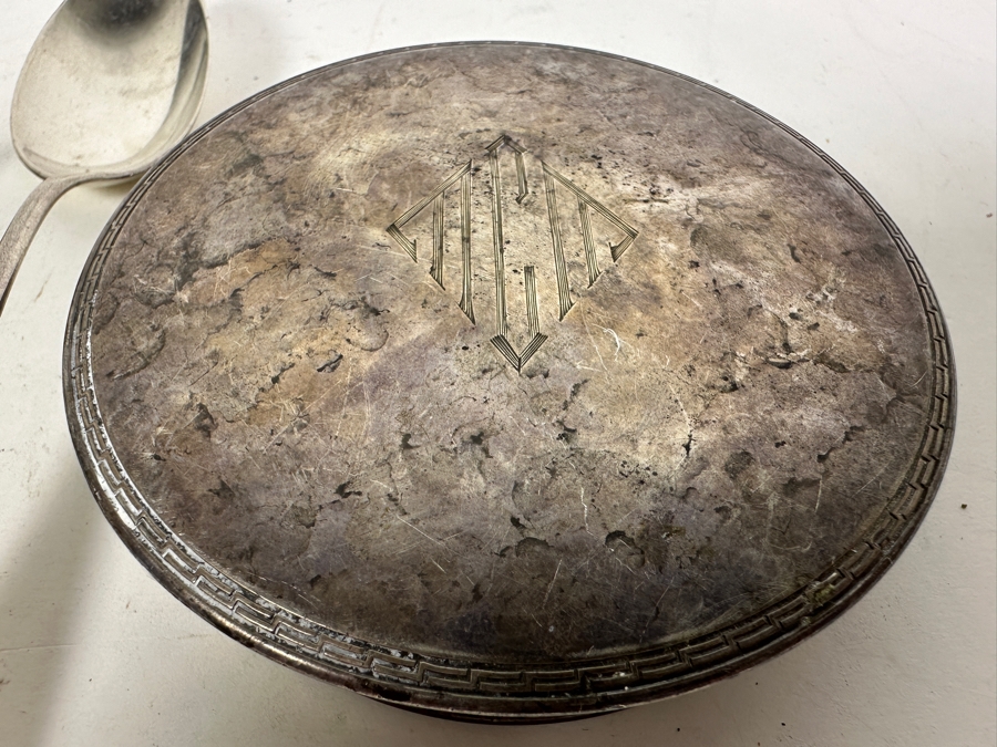 Sterling Silver Lot With Pair Of Sterling Lids, 2 Spoons, Fork & Cameo 151.1g [Photo 3]