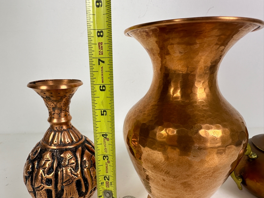 Pair Of Vintage Handmade Copper Vases 6H & 8H And Copper/Brass Teapot With Bell Lid [Photo 11]