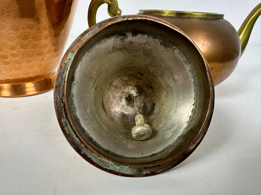 Pair Of Vintage Handmade Copper Vases 6H & 8H And Copper/Brass Teapot With Bell Lid [Photo 10]