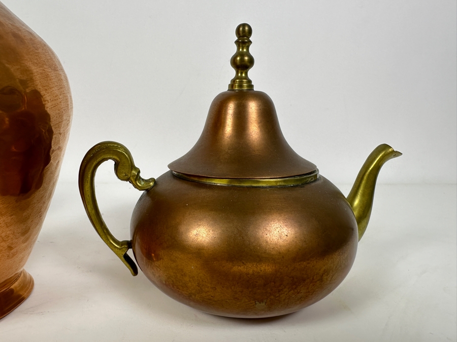 Pair Of Vintage Handmade Copper Vases 6H & 8H And Copper/Brass Teapot With Bell Lid [Photo 9]
