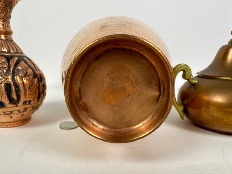 Pair Of Vintage Handmade Copper Vases 6H & 8H And Copper/Brass Teapot With Bell Lid [Photo 8]