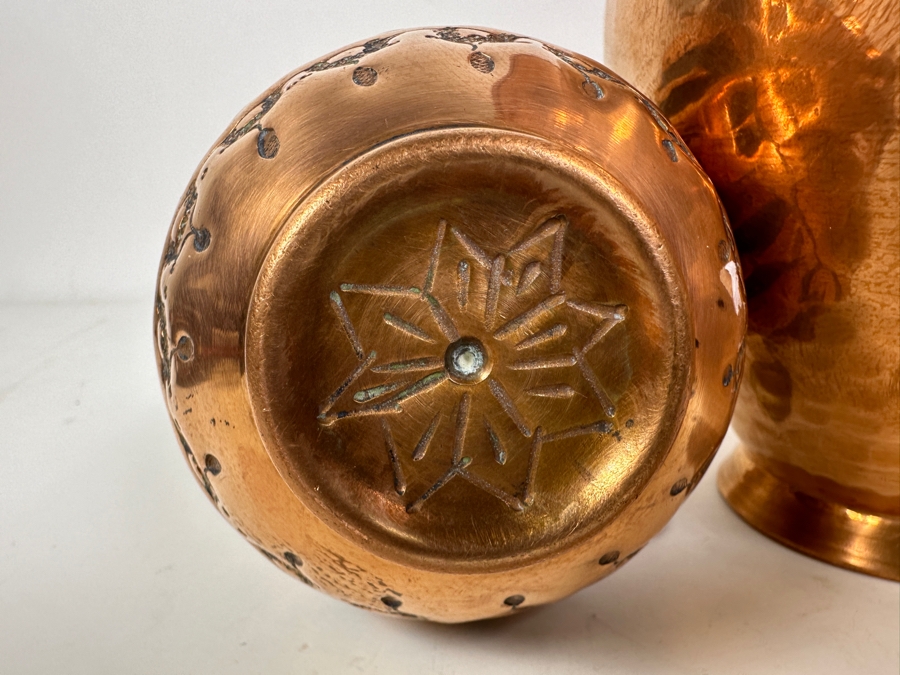Pair Of Vintage Handmade Copper Vases 6H & 8H And Copper/Brass Teapot With Bell Lid [Photo 6]