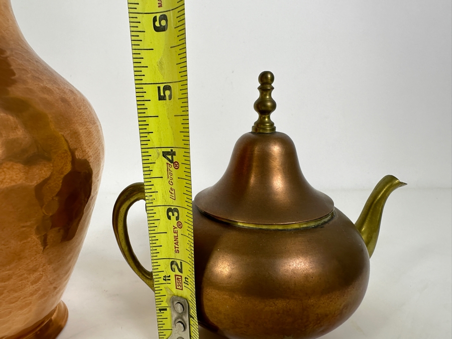 Pair Of Vintage Handmade Copper Vases 6H & 8H And Copper/Brass Teapot With Bell Lid [Photo 12]