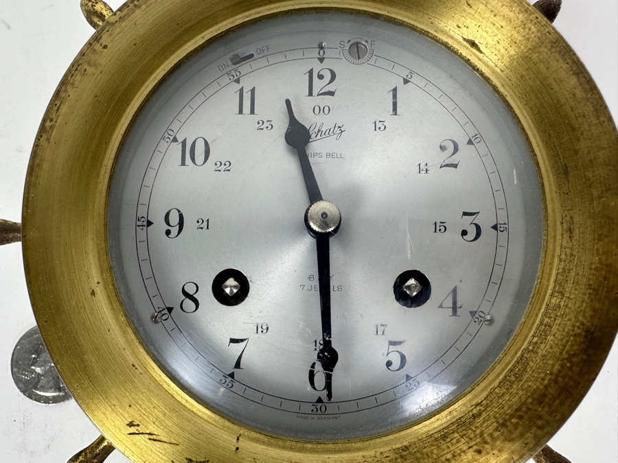 Vintage Working Schatz & Sohne Ship's Bell Brass Clock Germany 6.5W X 2H [Photo 2]