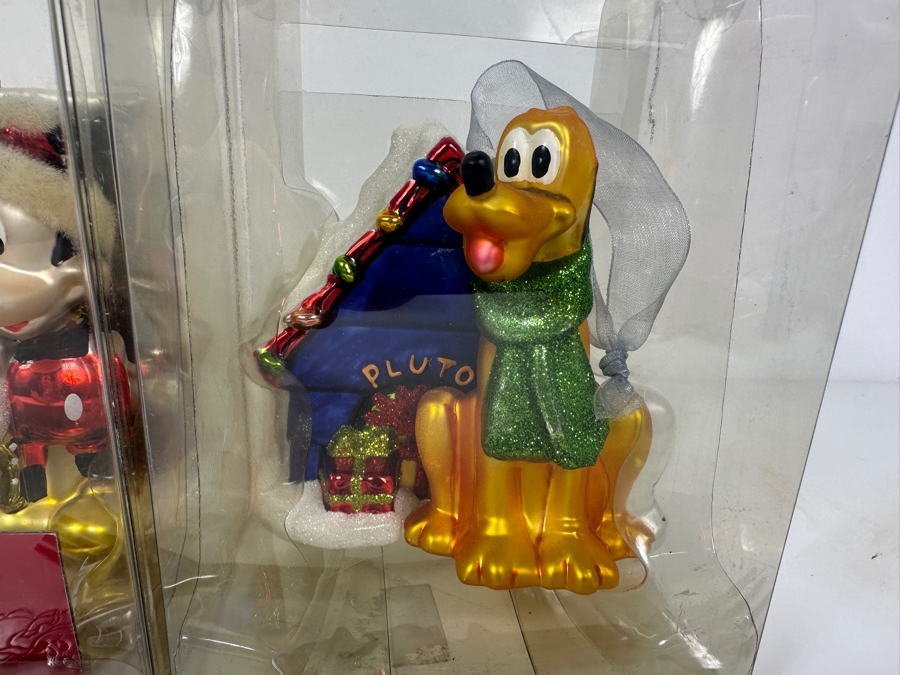 Pair Of New Glass Mickey Mouse & Pluto Ornaments And Vintage Child's Walt Disney Productions Mickey, Minnie & Donald Duck Forks By Bonny [Photo 3]