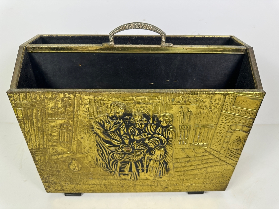 Vintage Repousse Brass Magazine Rack 14.5W X 6D X 12H [Photo 2]