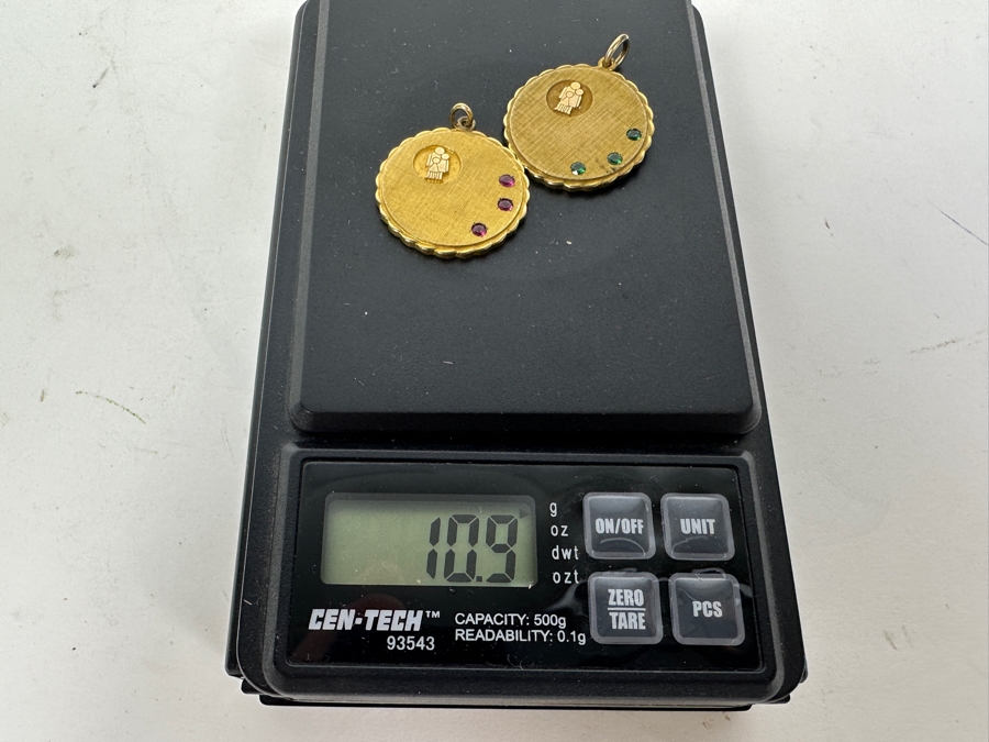 Pair Of Vintage 1/10 10K Pendants With Rubies & Emeralds 10.9g [Photo 7]