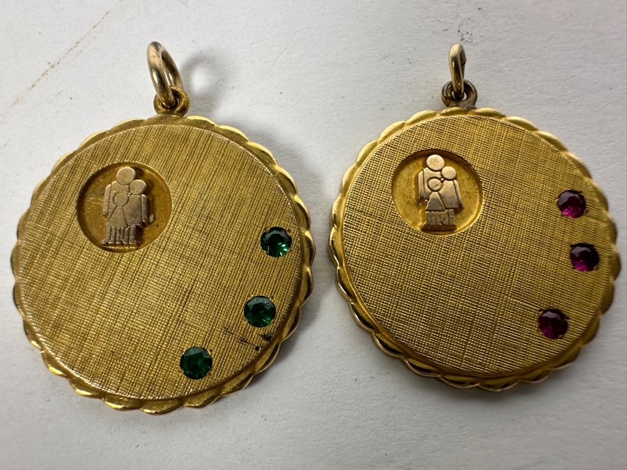 Pair Of Vintage 1/10 10K Pendants With Rubies & Emeralds 10.9g [Photo 2]