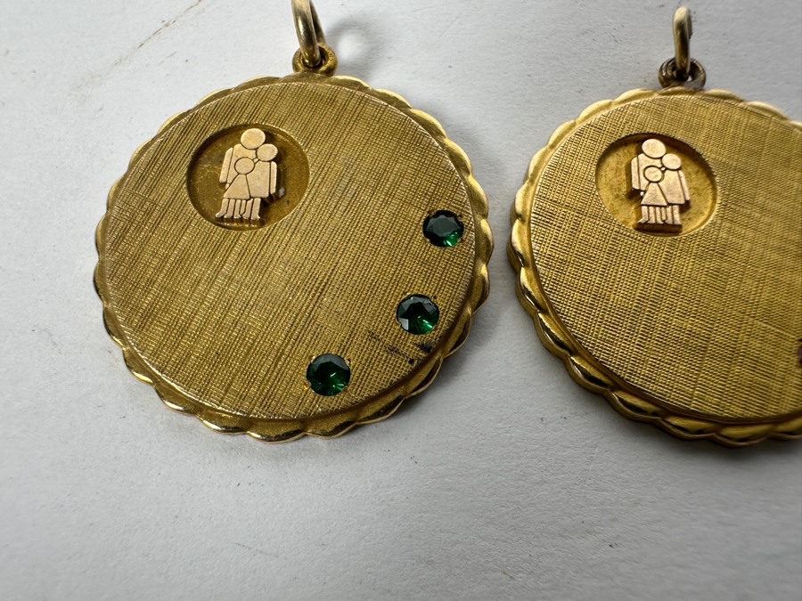 Pair Of Vintage 1/10 10K Pendants With Rubies & Emeralds 10.9g [Photo 4]