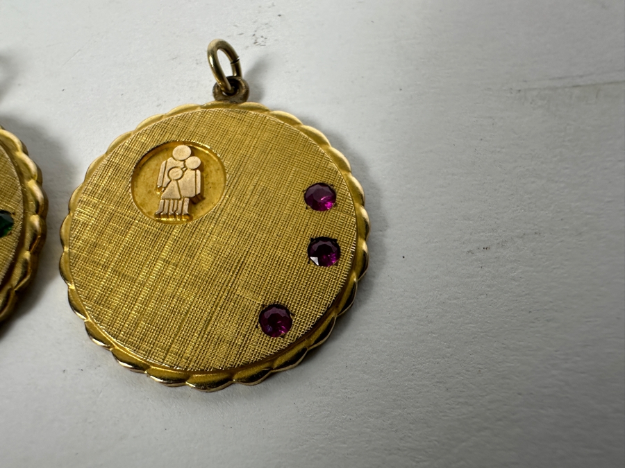 Pair Of Vintage 1/10 10K Pendants With Rubies & Emeralds 10.9g [Photo 3]