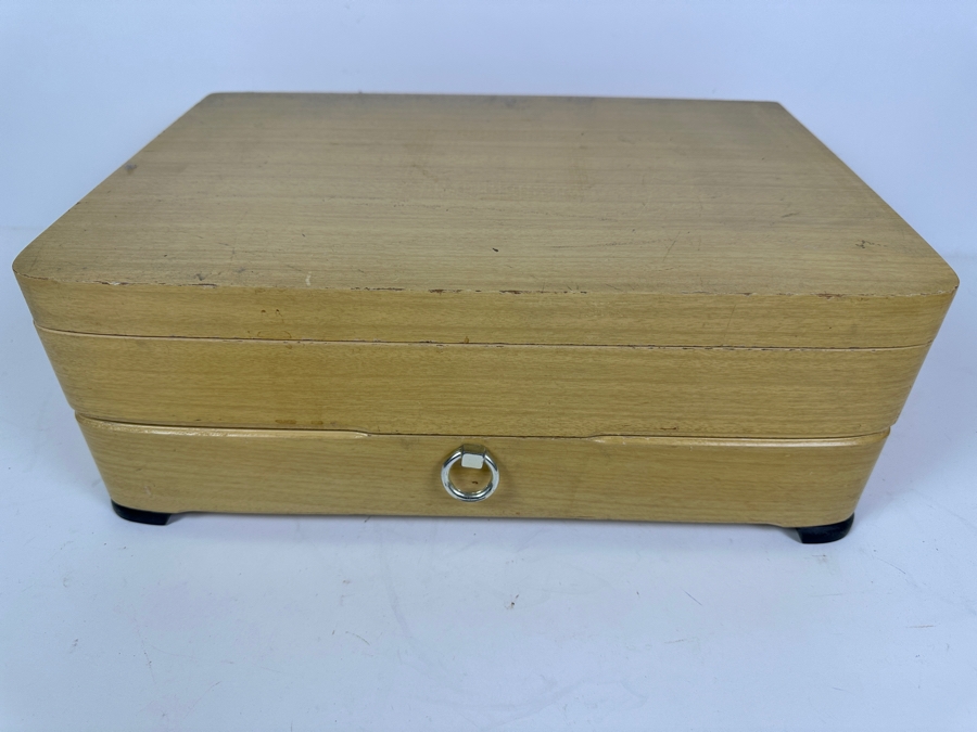 Vintage Mid-Century Wooden Silverware Chest With Set Of Danish Crown Stainless Steel Flatware By Estate Designed By John Brokate (Missing Spoons) 16.5W X 11D X 6H [Photo 5]